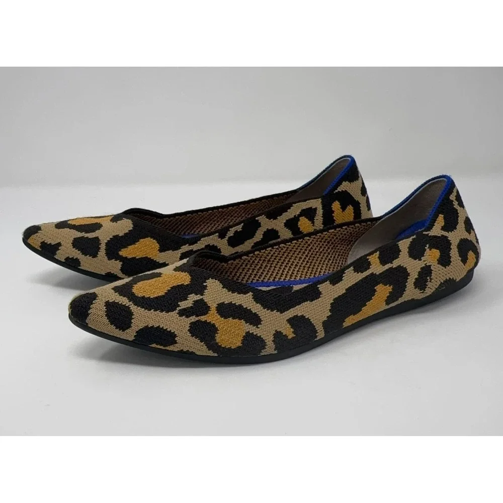 Rothy's The Point Flats Women's 8 The Big Cat Pointed‎ Leopard Print Ballet